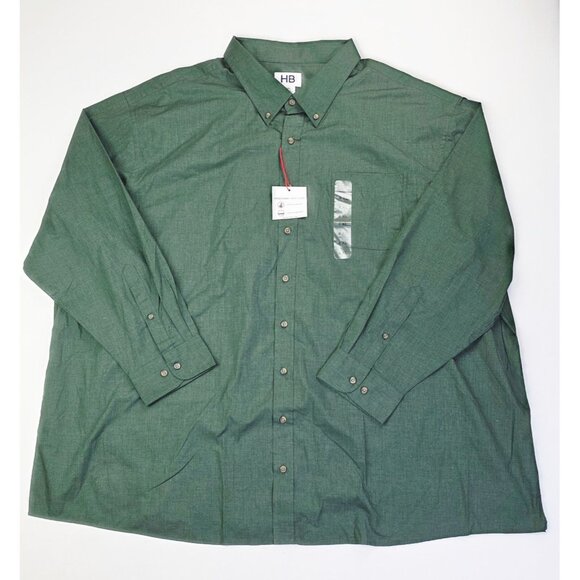 HB DXL Size 4XL Mens Green Wrinkle Resistant Button Down Long Sleeve Shirt NWT - Picture 1 of 11